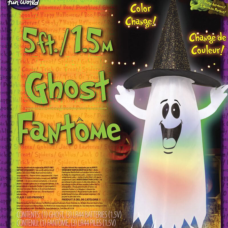 5ft Light-up Hanging Ghost with Witches Hat