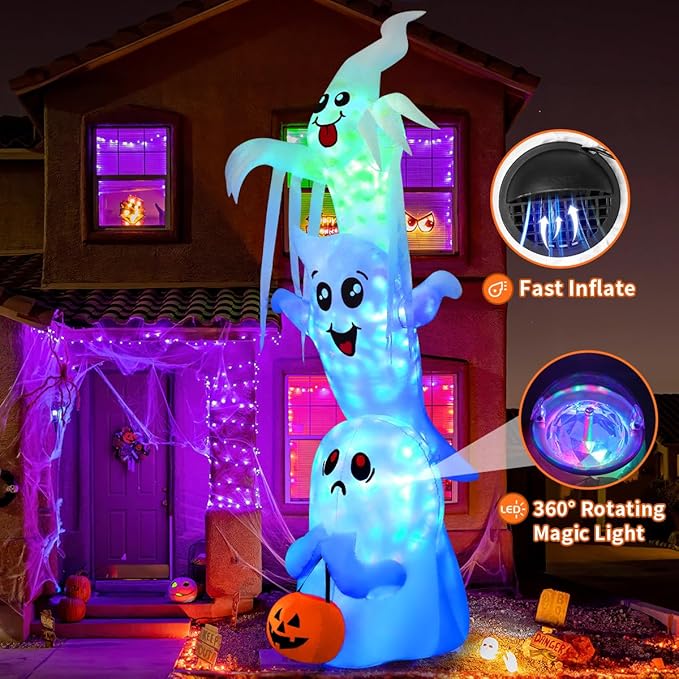12ft Halloween Inflatable Light Up Ghost Trio