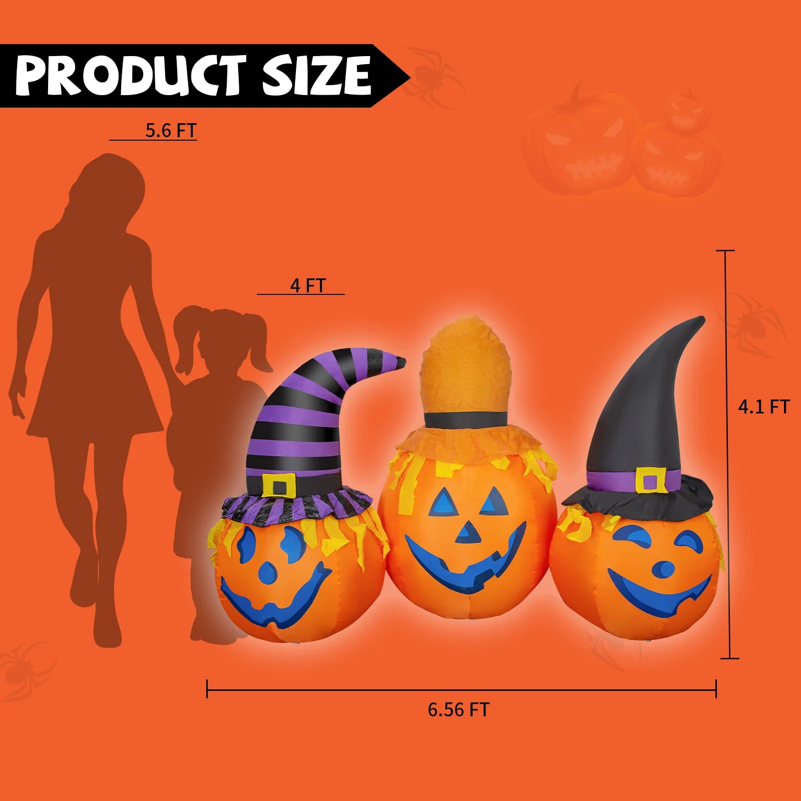 6.5ft Halloween Inflatable Three Pumpkins with Witches Hats