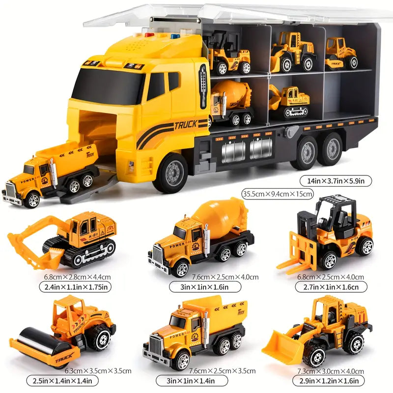 Portable Construction Vehicle Set for Kids with Storage Case