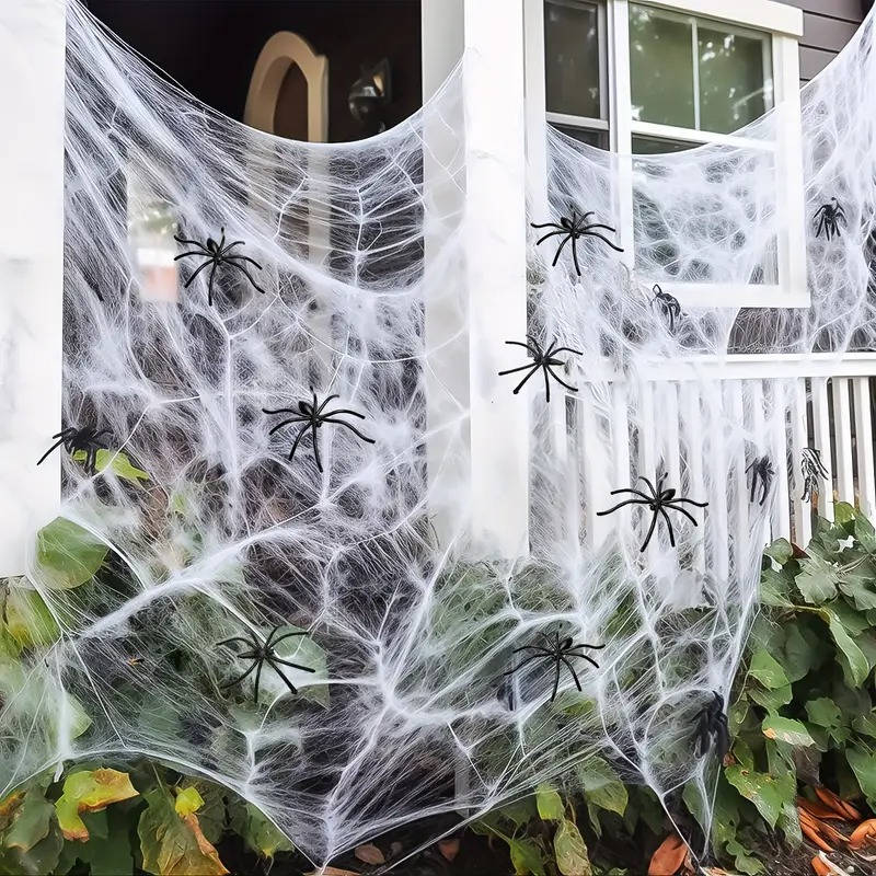 200 Sqft Spider Webs Halloween Door Decorations With Fake Spiders