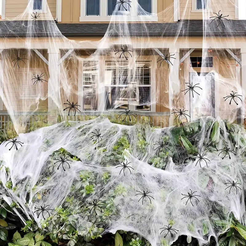 200 Sqft Spider Webs Halloween Door Decorations With Fake Spiders
