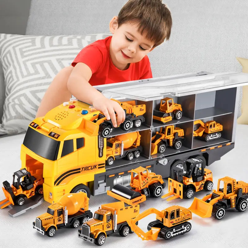 Portable Construction Vehicle Set for Kids with Storage Case