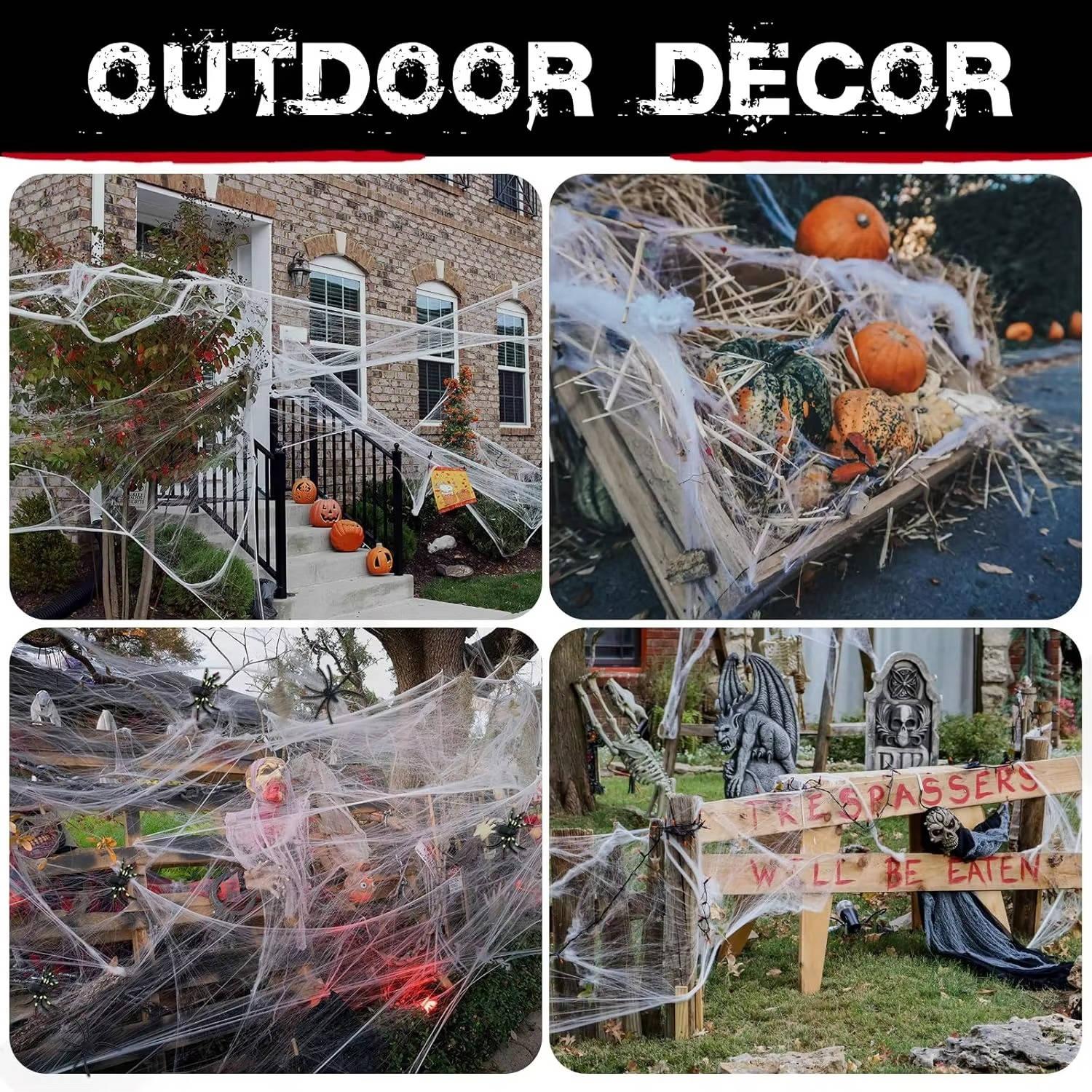 200 Sqft Spider Webs Halloween Door Decorations With Fake Spiders