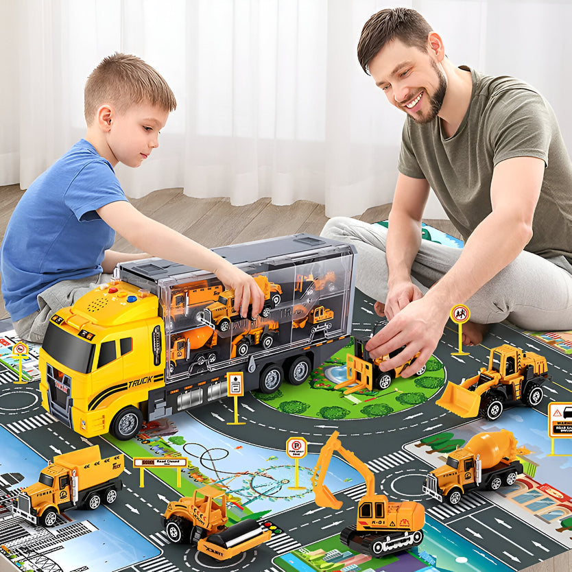 Portable Construction Vehicle Set for Kids with Storage Case